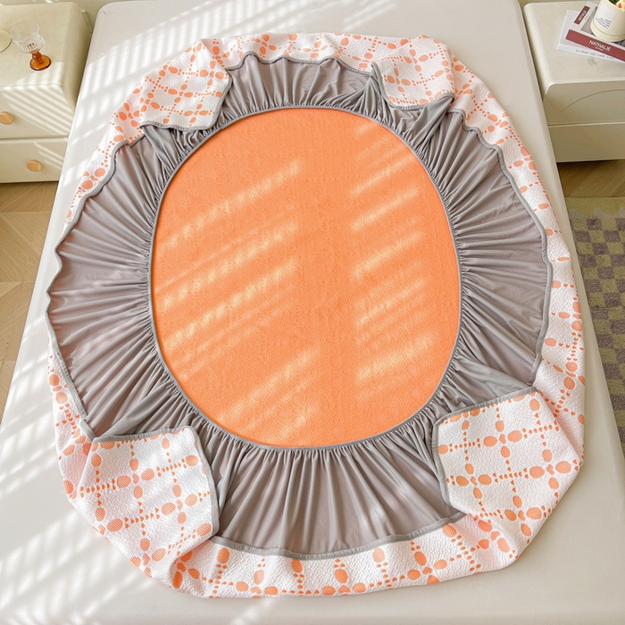 91家纺网 家纺一手货源 找家纺 LIFE.丽芙 2025春夏季新品A类针织提花冰凉豆豆凉感软席床笠三件套加厚冰丝凉席床罩单件（450克）-风格一 维塔-橘