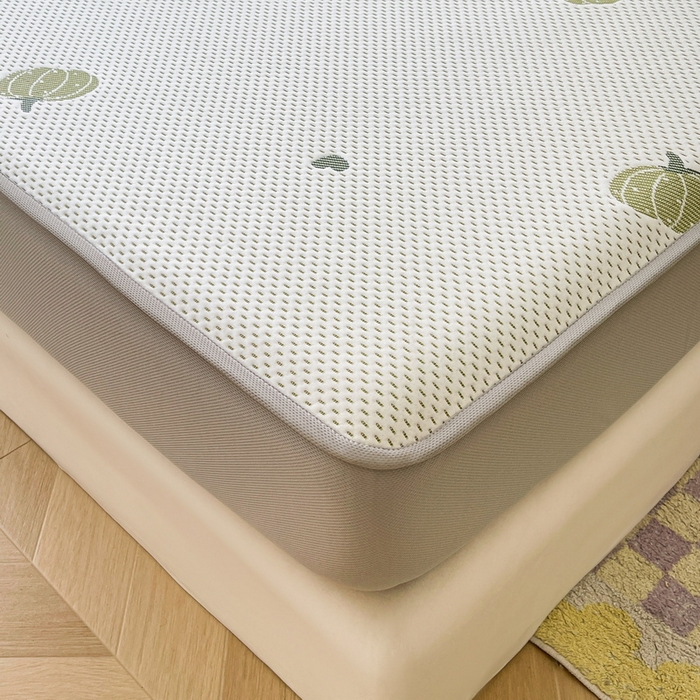 91家纺网 家纺一手货源 找家纺 LIFE.丽芙 2025春夏季新品A类针织提花冰凉豆豆凉感软席床笠三件套加厚冰丝凉席床罩单件（450克）-风格一 南瓜-绿