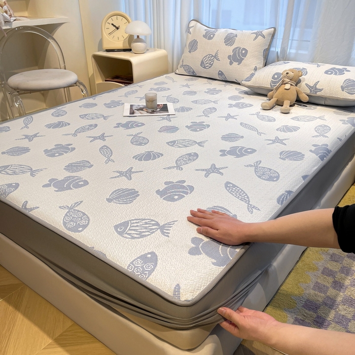 91家纺网 家纺一手货源 找家纺 （总）LIFE.丽芙 2025春夏季新品A类针织提花冰凉豆豆凉感软席床笠三件套加厚冰丝凉席床罩单件（450克）-风格二