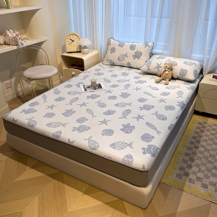 91家纺网 家纺一手货源 找家纺 （总）LIFE.丽芙 2025春夏季新品A类针织提花冰凉豆豆凉感软席床笠三件套加厚冰丝凉席床罩单件（450克）-风格二