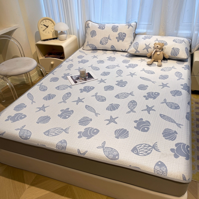 91家纺网 家纺一手货源 找家纺 （总）LIFE.丽芙 2025春夏季新品A类针织提花冰凉豆豆凉感软席床笠三件套加厚冰丝凉席床罩单件（450克）-风格二