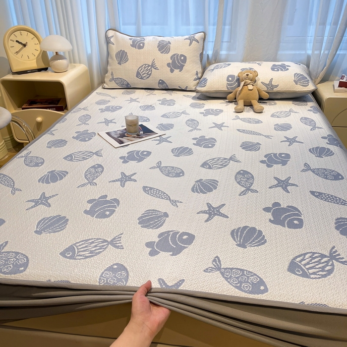 91家纺网 家纺一手货源 找家纺 （总）LIFE.丽芙 2025春夏季新品A类针织提花冰凉豆豆凉感软席床笠三件套加厚冰丝凉席床罩单件（450克）-风格二