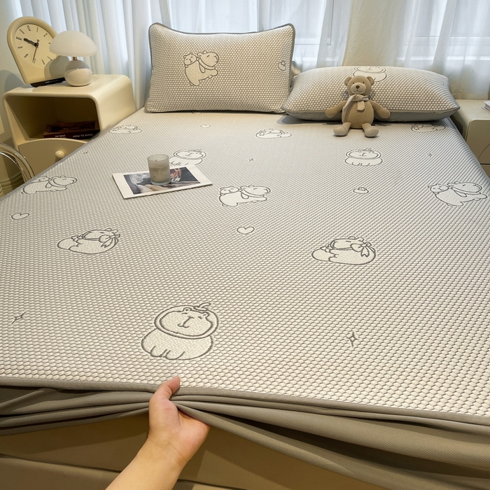 91家纺网 家纺一手货源 找家纺 （总）LIFE.丽芙 2025春夏季新品A类针织提花冰凉豆豆凉感软席床笠三件套加厚冰丝凉席床罩单件（450克）-风格二