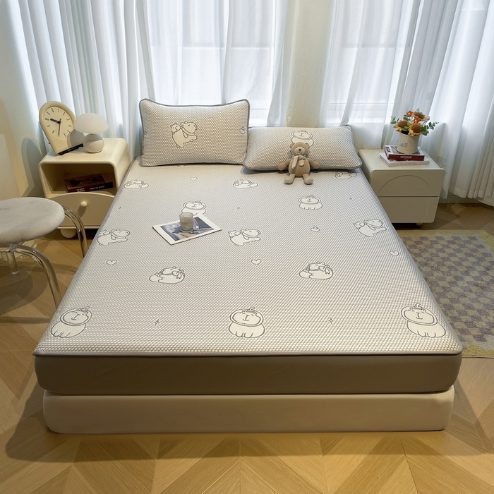 91家纺网 家纺一手货源 找家纺 LIFE.丽芙 2025春夏季新品A类针织提花冰凉豆豆凉感软席床笠三件套加厚冰丝凉席床罩单件（450克）-风格二 卡皮巴拉-灰