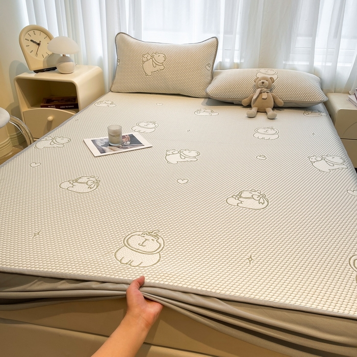 LIFE.丽芙 2025春夏季新品A类针织提花冰凉豆豆凉感软席床笠三件套加厚冰丝凉席床罩单件（450克）-风格二 卡皮巴拉-绿