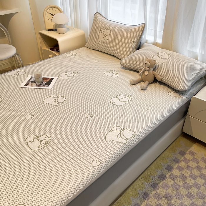 91家纺网 家纺一手货源 找家纺 LIFE.丽芙 2025春夏季新品A类针织提花冰凉豆豆凉感软席床笠三件套加厚冰丝凉席床罩单件（450克）-风格二 卡皮巴拉-绿