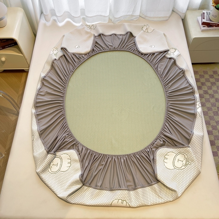 91家纺网 家纺一手货源 找家纺 LIFE.丽芙 2025春夏季新品A类针织提花冰凉豆豆凉感软席床笠三件套加厚冰丝凉席床罩单件（450克）-风格二 卡皮巴拉-绿