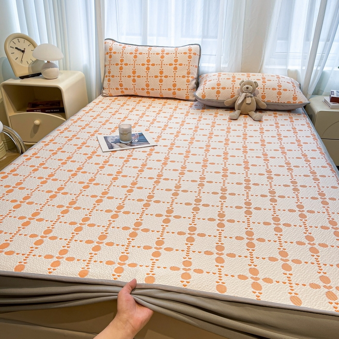 LIFE.丽芙 2025春夏季新品A类针织提花冰凉豆豆凉感软席床笠三件套加厚冰丝凉席床罩单件（450克）-风格二 维塔-橘