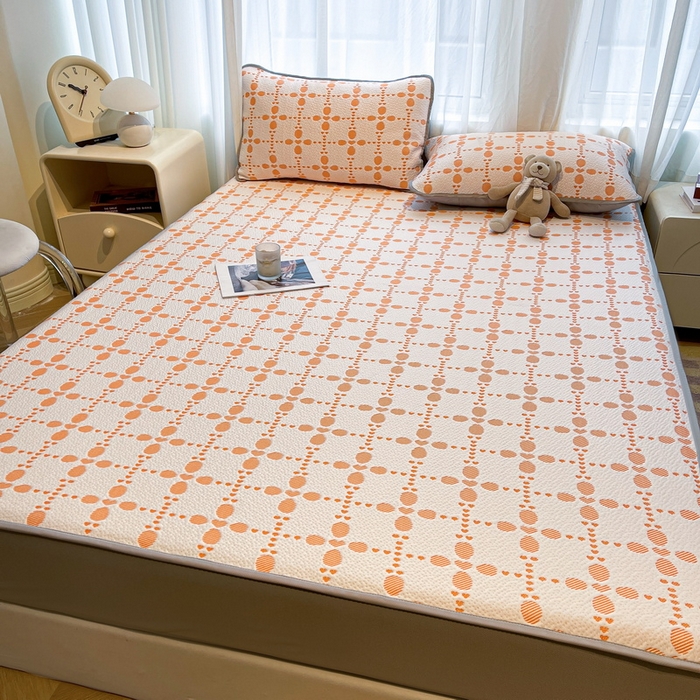 91家纺网 家纺一手货源 找家纺 LIFE.丽芙 2025春夏季新品A类针织提花冰凉豆豆凉感软席床笠三件套加厚冰丝凉席床罩单件（450克）-风格二 维塔-橘