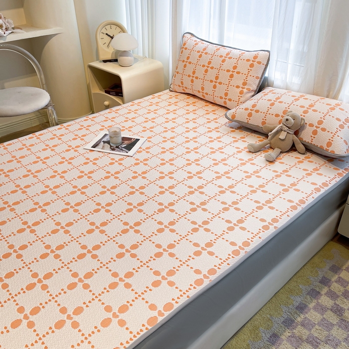 91家纺网 家纺一手货源 找家纺 LIFE.丽芙 2025春夏季新品A类针织提花冰凉豆豆凉感软席床笠三件套加厚冰丝凉席床罩单件（450克）-风格二 维塔-橘