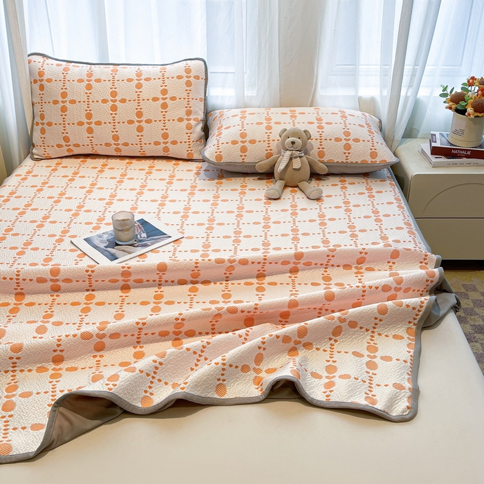 91家纺网 家纺一手货源 找家纺 LIFE.丽芙 2025春夏季新品A类针织提花冰凉豆豆凉感软席床笠三件套加厚冰丝凉席床罩单件（450克）-风格二 维塔-橘