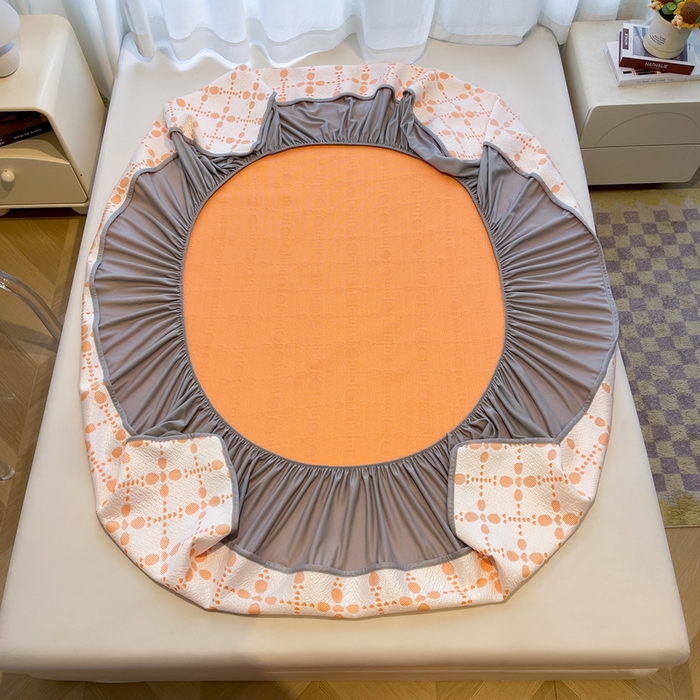 91家纺网 家纺一手货源 找家纺 LIFE.丽芙 2025春夏季新品A类针织提花冰凉豆豆凉感软席床笠三件套加厚冰丝凉席床罩单件（450克）-风格二 维塔-橘