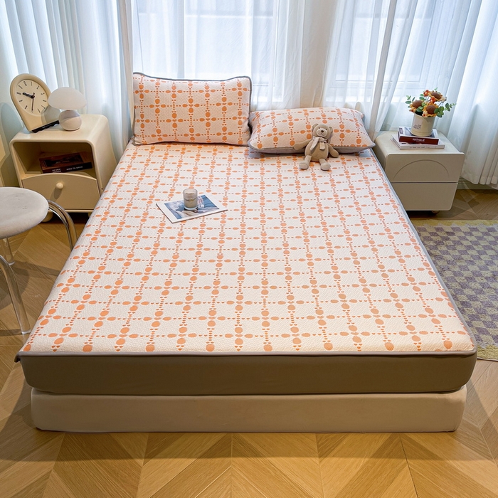 91家纺网 家纺一手货源 找家纺 LIFE.丽芙 2025春夏季新品A类针织提花冰凉豆豆凉感软席床笠三件套加厚冰丝凉席床罩单件（450克）-风格二 维塔-橘