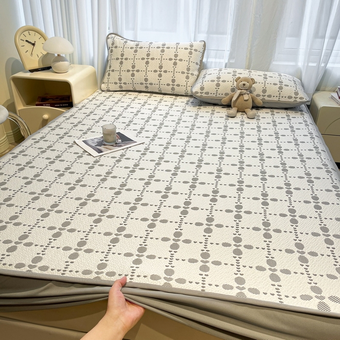 LIFE.丽芙 2025春夏季新品A类针织提花冰凉豆豆凉感软席床笠三件套加厚冰丝凉席床罩单件（450克）-风格二 维塔-灰