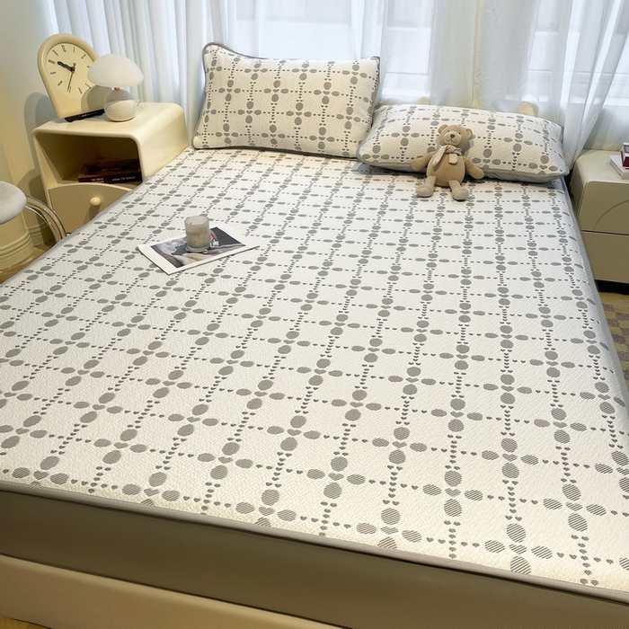 91家纺网 家纺一手货源 找家纺 LIFE.丽芙 2025春夏季新品A类针织提花冰凉豆豆凉感软席床笠三件套加厚冰丝凉席床罩单件（450克）-风格二 维塔-灰