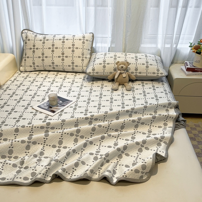 91家纺网 家纺一手货源 找家纺 LIFE.丽芙 2025春夏季新品A类针织提花冰凉豆豆凉感软席床笠三件套加厚冰丝凉席床罩单件（450克）-风格二 维塔-灰