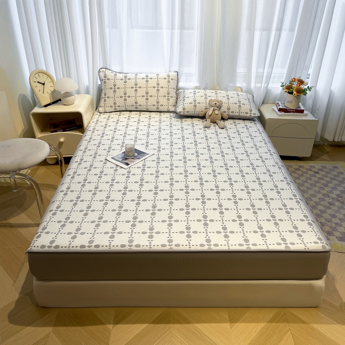 91家纺网 家纺一手货源 找家纺 LIFE.丽芙 2025春夏季新品A类针织提花冰凉豆豆凉感软席床笠三件套加厚冰丝凉席床罩单件（450克）-风格二 维塔-灰