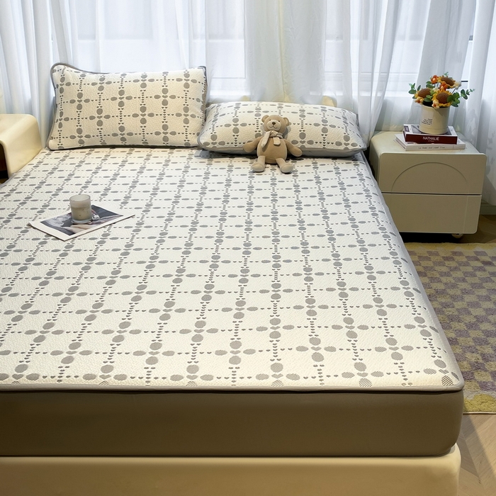 91家纺网 家纺一手货源 找家纺 LIFE.丽芙 2025春夏季新品A类针织提花冰凉豆豆凉感软席床笠三件套加厚冰丝凉席床罩单件（450克）-风格二 维塔-灰