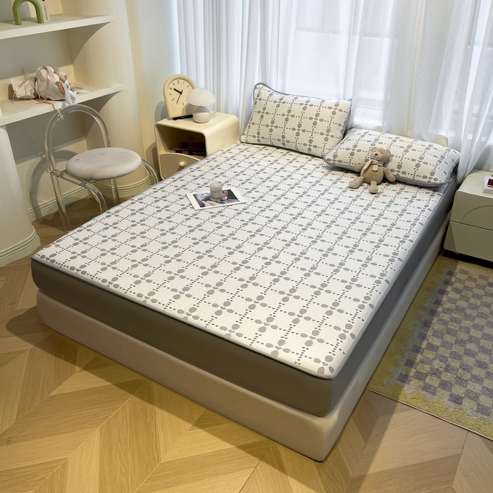 91家纺网 家纺一手货源 找家纺 LIFE.丽芙 2025春夏季新品A类针织提花冰凉豆豆凉感软席床笠三件套加厚冰丝凉席床罩单件（450克）-风格二 维塔-灰