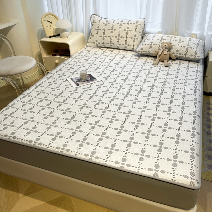 91家纺网 家纺一手货源 找家纺 LIFE.丽芙 2025春夏季新品A类针织提花冰凉豆豆凉感软席床笠三件套加厚冰丝凉席床罩单件（450克）-风格二 维塔-灰