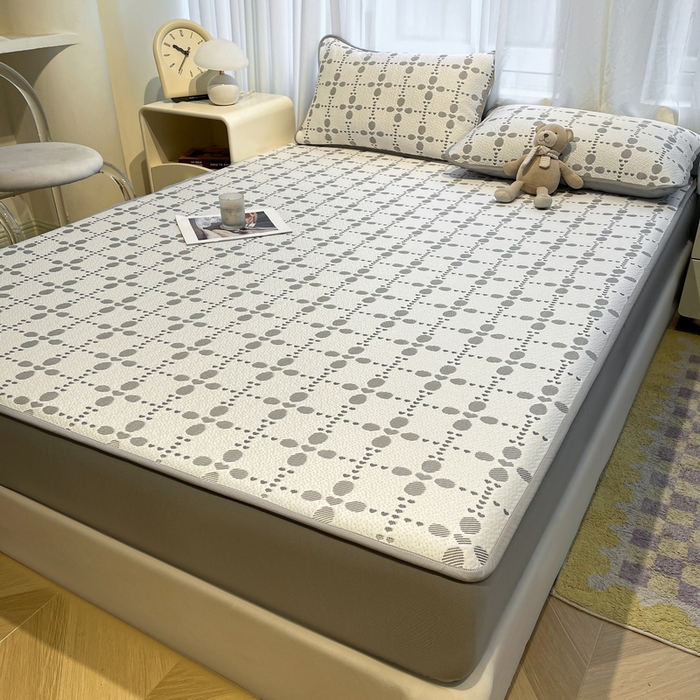 91家纺网 家纺一手货源 找家纺 LIFE.丽芙 2025春夏季新品A类针织提花冰凉豆豆凉感软席床笠三件套加厚冰丝凉席床罩单件（450克）-风格二 维塔-灰