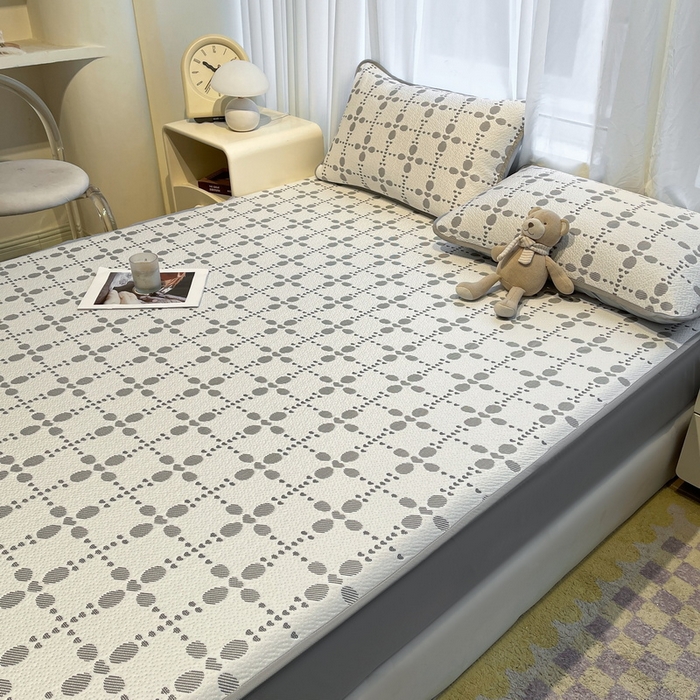 91家纺网 家纺一手货源 找家纺 LIFE.丽芙 2025春夏季新品A类针织提花冰凉豆豆凉感软席床笠三件套加厚冰丝凉席床罩单件（450克）-风格二 维塔-灰