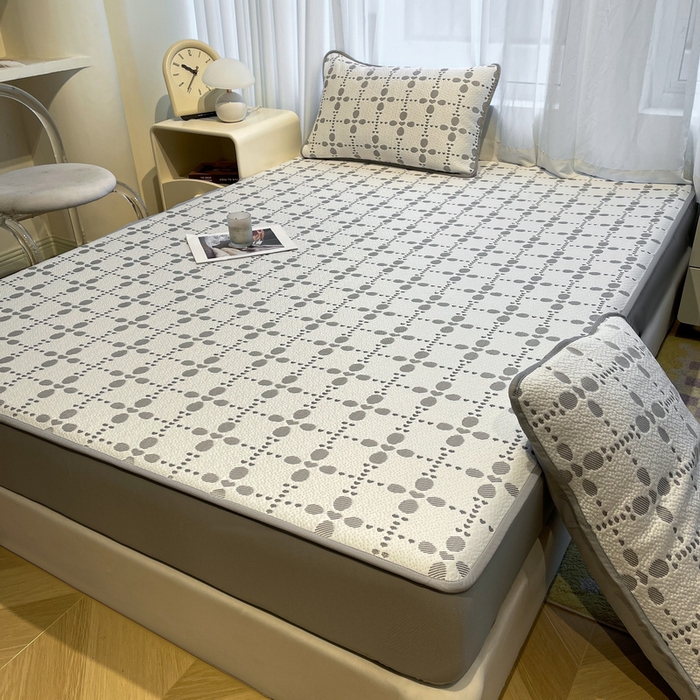 91家纺网 家纺一手货源 找家纺 LIFE.丽芙 2025春夏季新品A类针织提花冰凉豆豆凉感软席床笠三件套加厚冰丝凉席床罩单件（450克）-风格二 维塔-灰