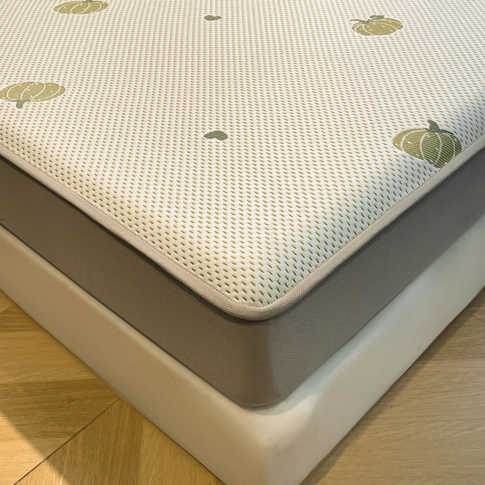 91家纺网 家纺一手货源 找家纺 LIFE.丽芙 2025春夏季新品A类针织提花冰凉豆豆凉感软席床笠三件套加厚冰丝凉席床罩单件（450克）-风格二 南瓜-绿