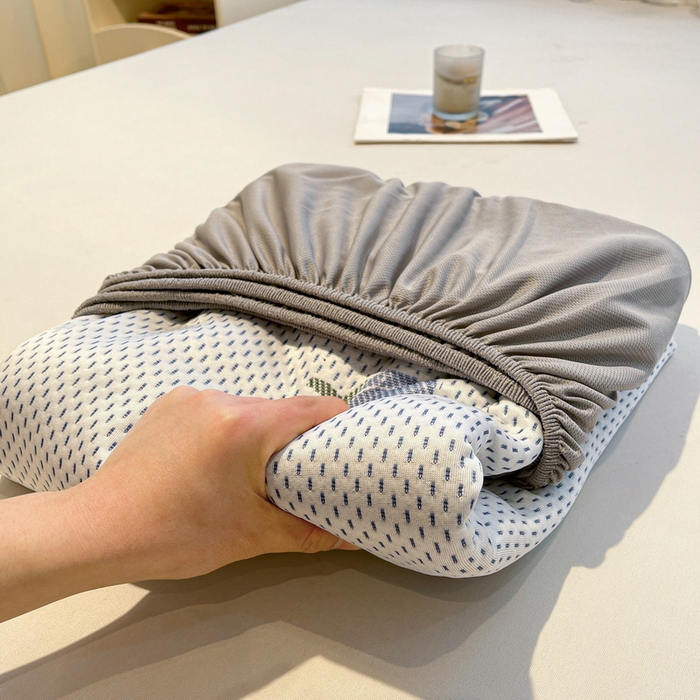 91家纺网 家纺一手货源 找家纺 LIFE.丽芙 2025春夏季新品A类针织提花冰凉豆豆凉感软席床笠三件套加厚冰丝凉席床罩单件（450克）-风格二 南瓜-海蓝