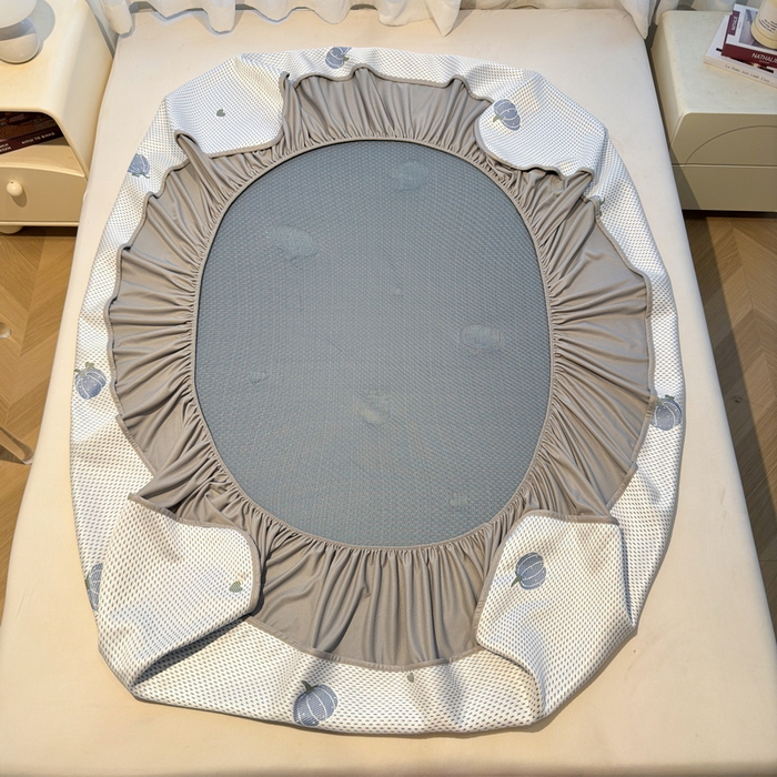 91家纺网 家纺一手货源 找家纺 LIFE.丽芙 2025春夏季新品A类针织提花冰凉豆豆凉感软席床笠三件套加厚冰丝凉席床罩单件（450克）-风格二 南瓜-海蓝