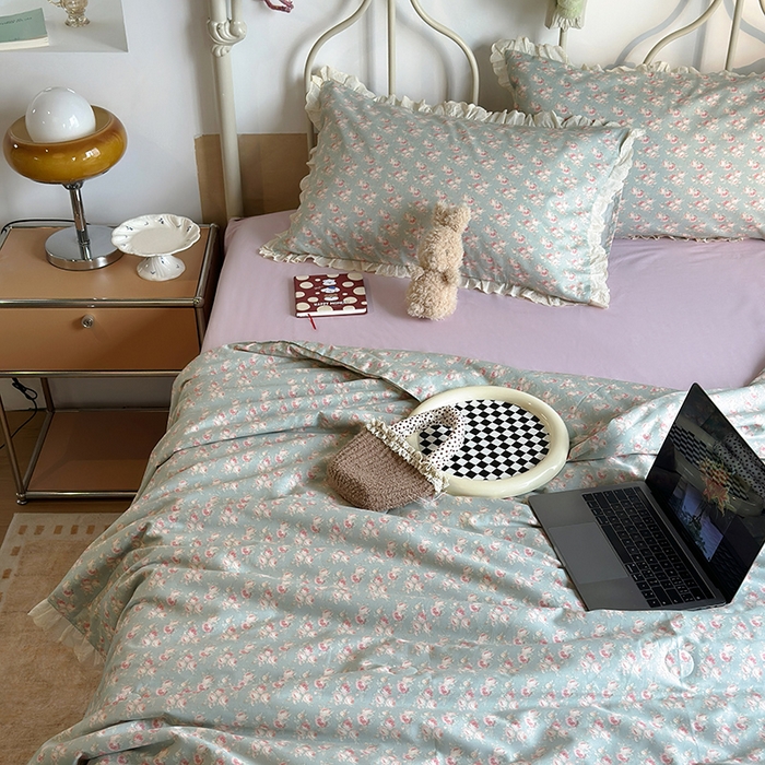 91家纺网 家纺一手货源 找家纺 绫韵家纺 2025新品夏季韩式浪漫小花边空调被夏被薄被子套件系列 黛蕊幽梦