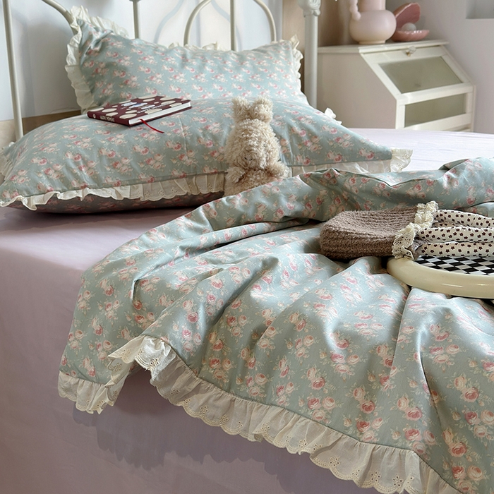 91家纺网 家纺一手货源 找家纺 绫韵家纺 2025新品夏季韩式浪漫小花边空调被夏被薄被子套件系列 黛蕊幽梦