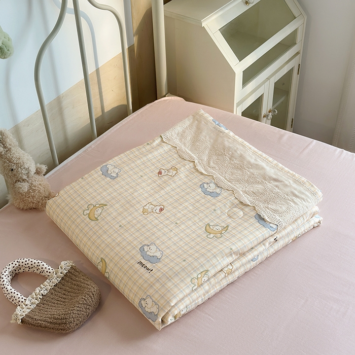 91家纺网 家纺一手货源 找家纺 （总）绫韵家纺 2025夏季新品A类全棉纯棉双层纱法式大花边夏被空调被四件套