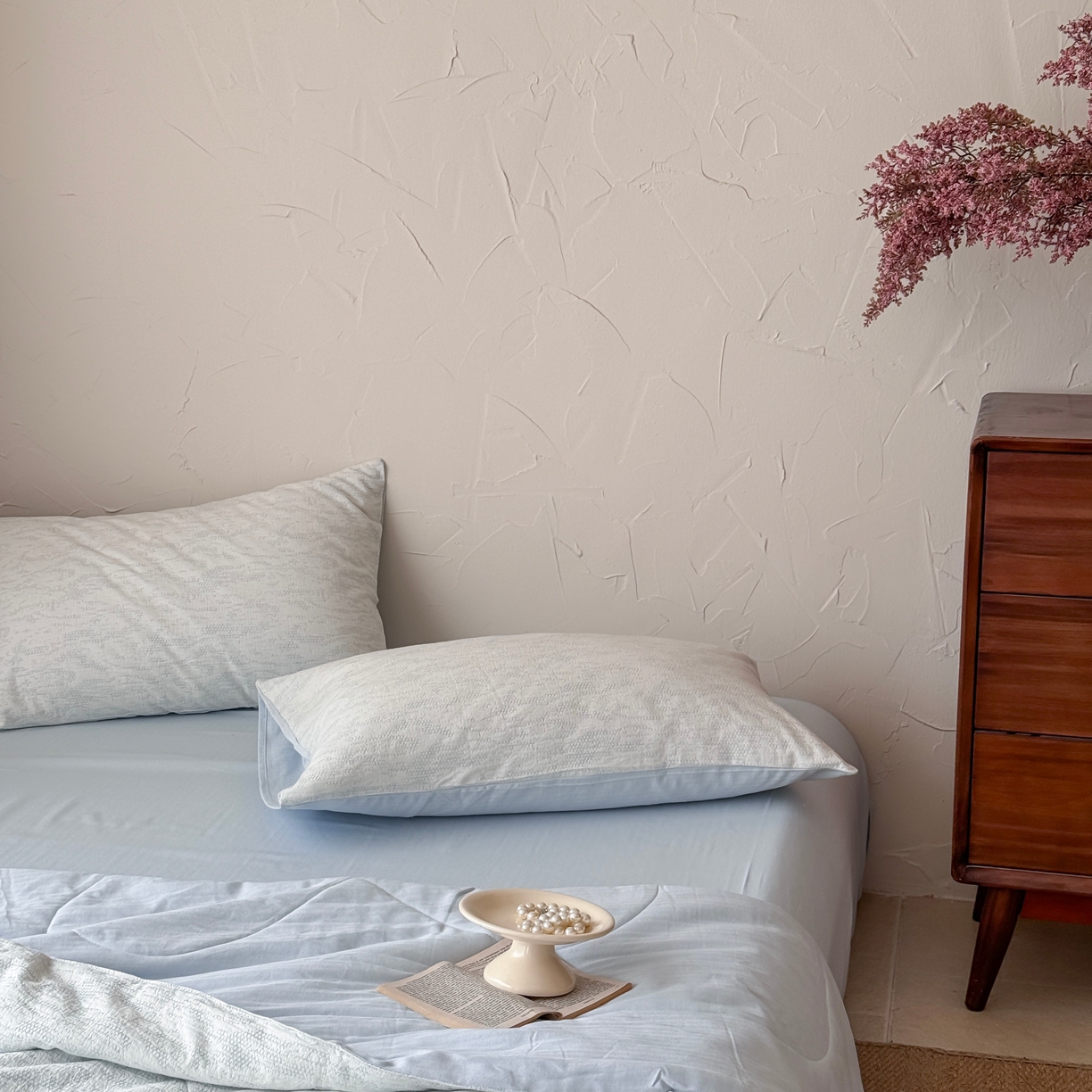 91家纺网 家纺一手货源 找家纺 山舍家居 2025春夏新款色织针刺子提花夏被夏凉被空调被四件套 无由-蓝