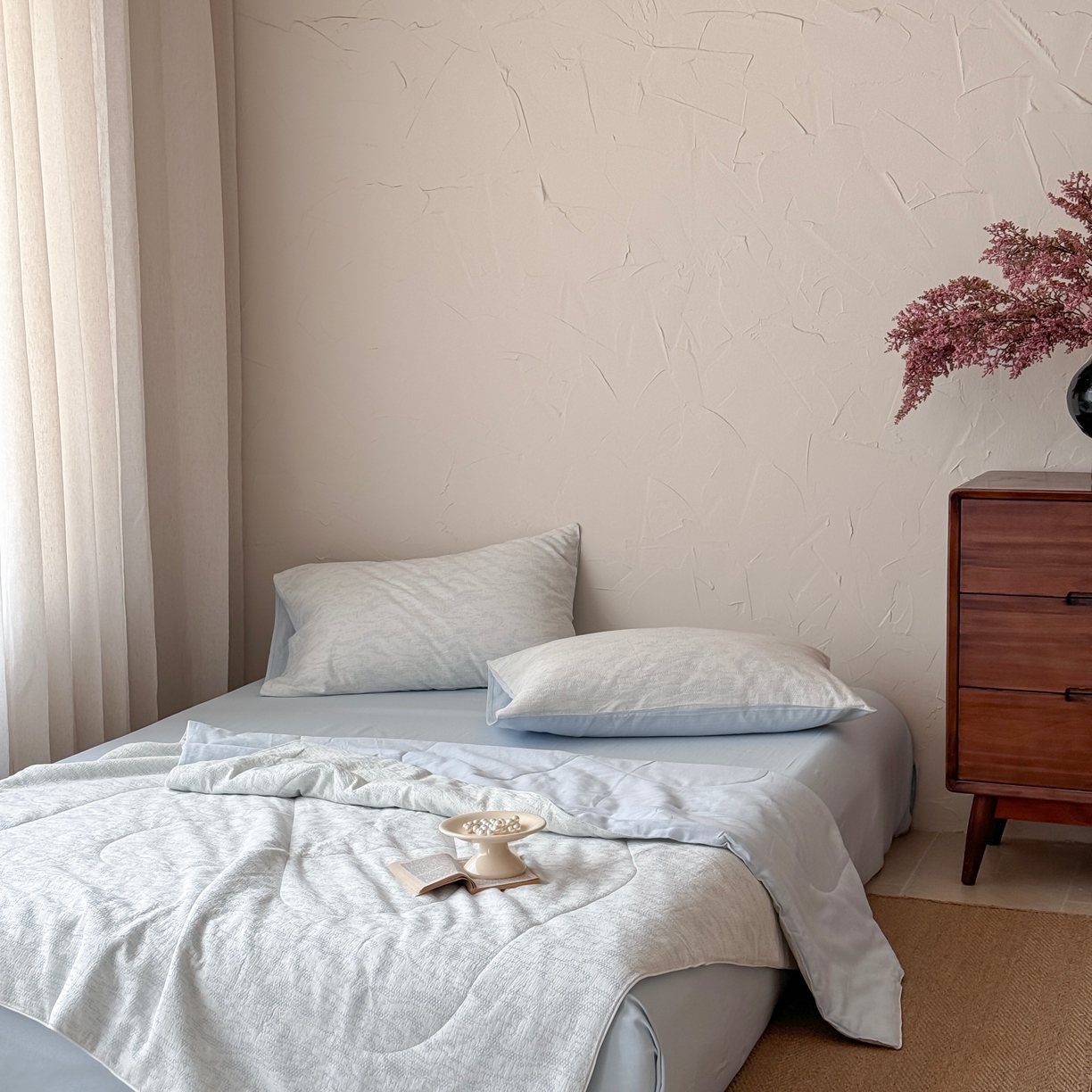 91家纺网 家纺一手货源 找家纺 山舍家居 2025春夏新款色织针刺子提花夏被夏凉被空调被四件套 无由-蓝