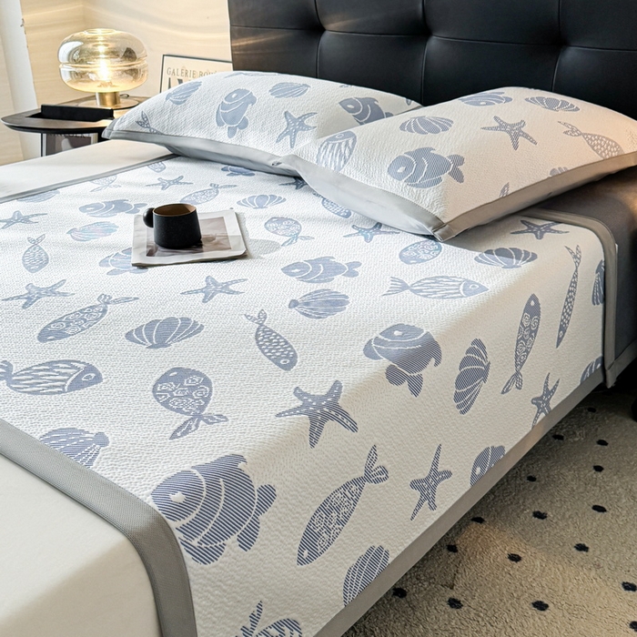 91家纺网 家纺一手货源 找家纺 （总）LIFE.丽芙 2025春夏季新品A类针织提花冰凉豆豆凉感软席子平铺绑带款冰丝凉席三件套（450克）-风格一