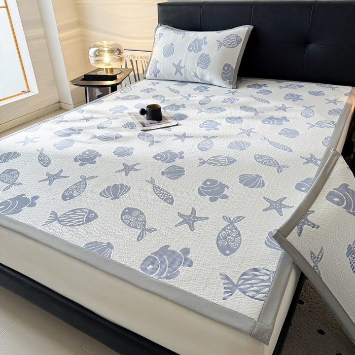 91家纺网 家纺一手货源 找家纺 （总）LIFE.丽芙 2025春夏季新品A类针织提花冰凉豆豆凉感软席子平铺绑带款冰丝凉席三件套（450克）-风格一