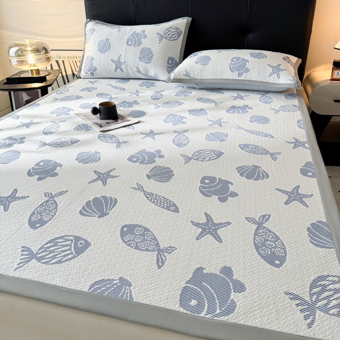 91家纺网 家纺一手货源 找家纺 （总）LIFE.丽芙 2025春夏季新品A类针织提花冰凉豆豆凉感软席子平铺绑带款冰丝凉席三件套（450克）-风格一