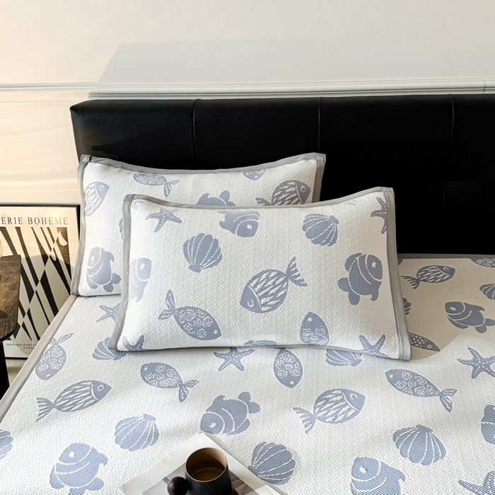 91家纺网 家纺一手货源 找家纺 （总）LIFE.丽芙 2025春夏季新品A类针织提花冰凉豆豆凉感软席子平铺绑带款冰丝凉席三件套（450克）-风格一