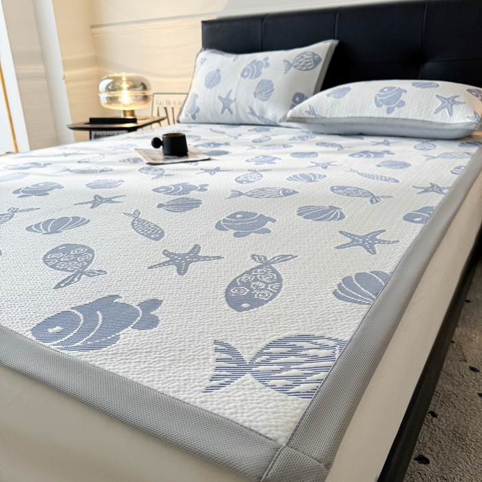 91家纺网 家纺一手货源 找家纺 （总）LIFE.丽芙 2025春夏季新品A类针织提花冰凉豆豆凉感软席子平铺绑带款冰丝凉席三件套（450克）-风格一