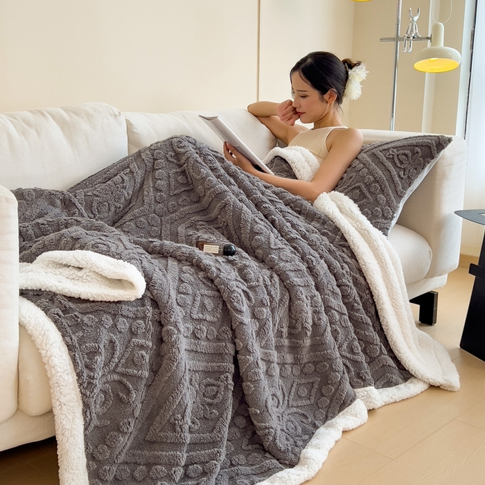高克重双层加厚塔芙绒毛毯双面绒盖毯沙发毯跨境外贸出口休闲毯子 欧式-高级灰
