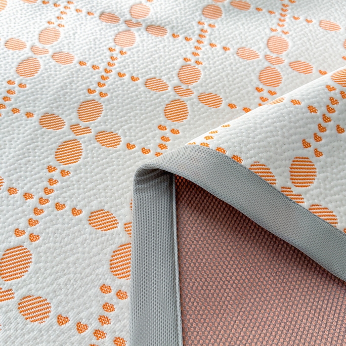 91家纺网 家纺一手货源 找家纺 LIFE.丽芙 2025春夏季新品A类针织提花冰凉豆豆凉感软席子平铺绑带款冰丝凉席三件套（450克）-风格一 维塔-橘