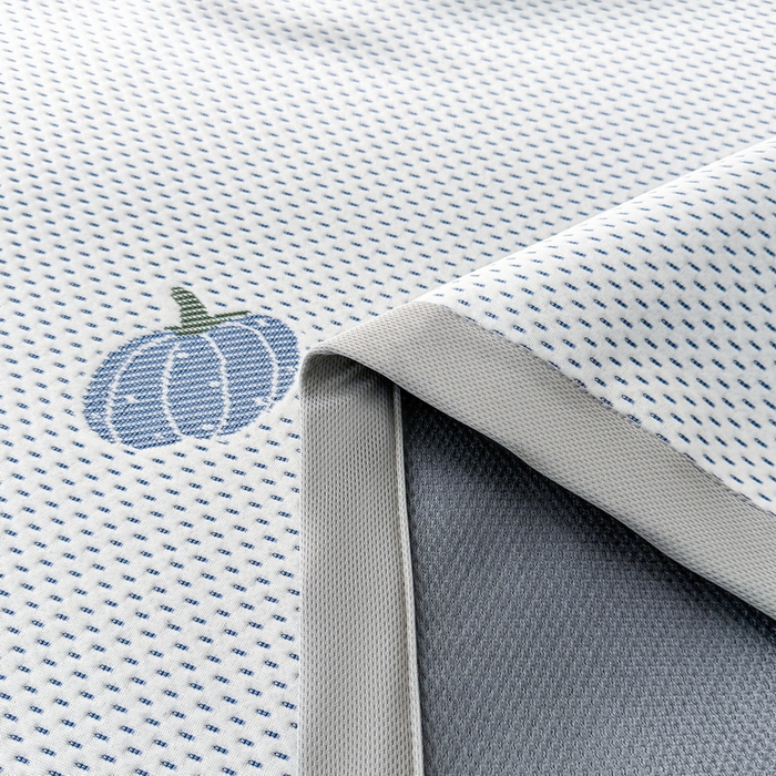 91家纺网 家纺一手货源 找家纺 LIFE.丽芙 2025春夏季新品A类针织提花冰凉豆豆凉感软席子平铺绑带款冰丝凉席三件套（450克）-风格一 南瓜-海蓝