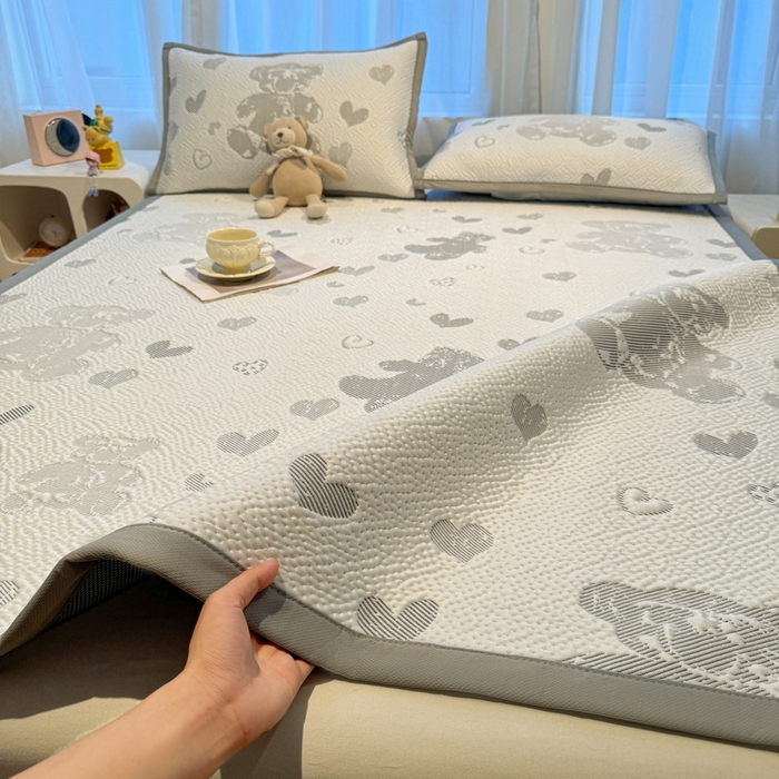 91家纺网 家纺一手货源 找家纺 （总）LIFE.丽芙 2025春夏季新品A类针织提花冰凉豆豆凉感软席子平铺绑带款冰丝凉席三件套（450克）-风格二