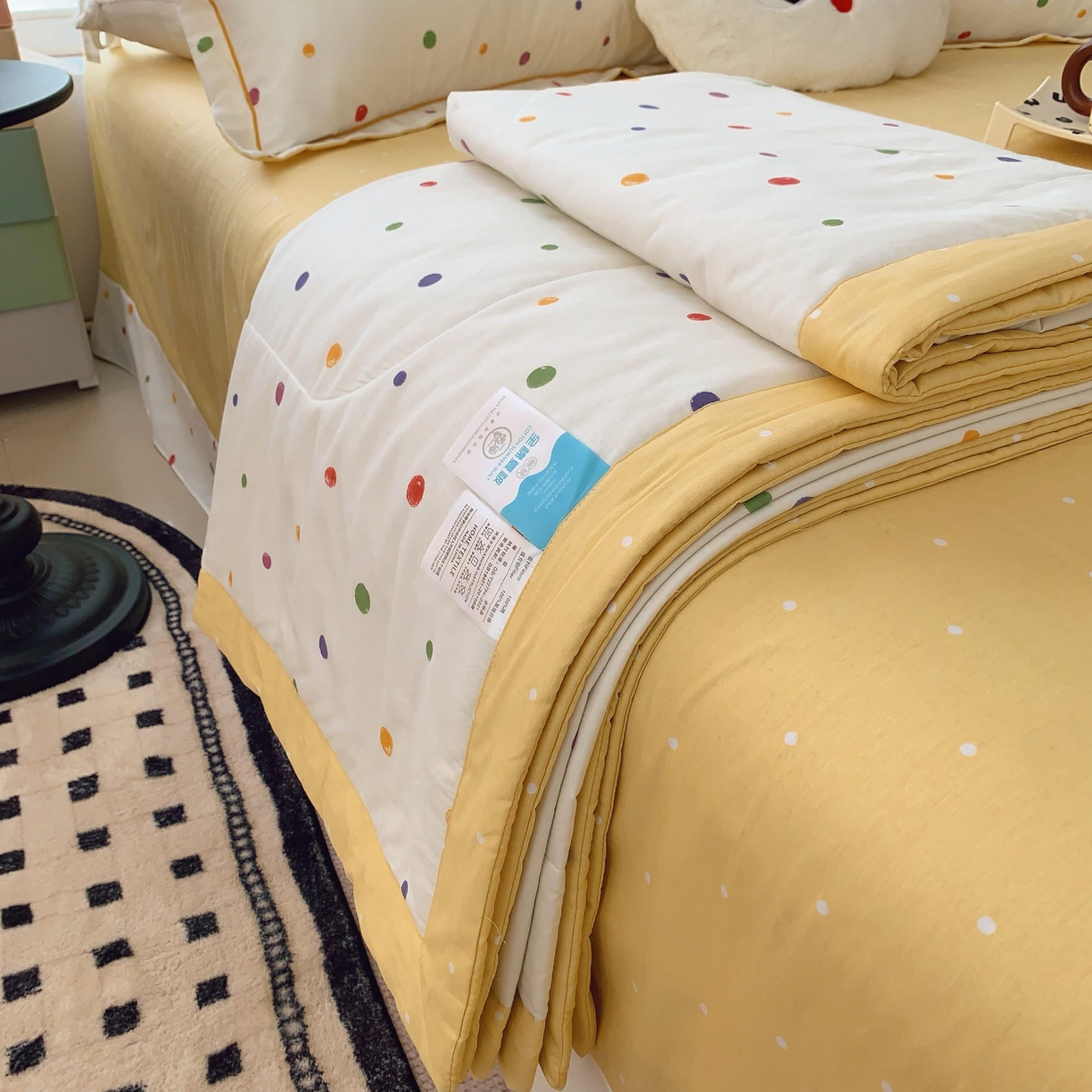 91家纺网 家纺一手货源 找家纺 莱豫家纺 2025春夏新款纯棉全棉夏被夏凉被四件套 彩色波点
