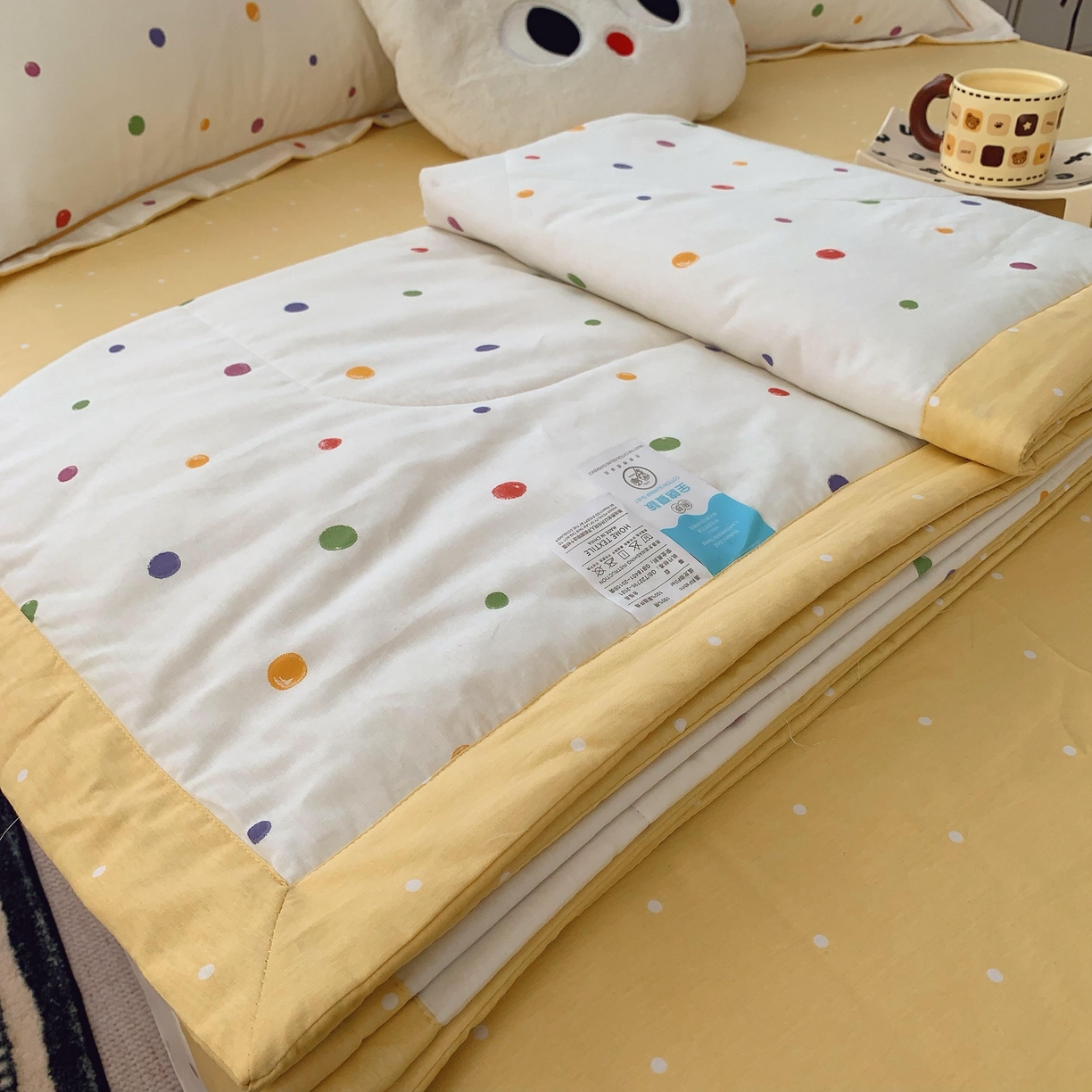 91家纺网 家纺一手货源 找家纺 莱豫家纺 2025春夏新款纯棉全棉夏被夏凉被四件套 彩色波点
