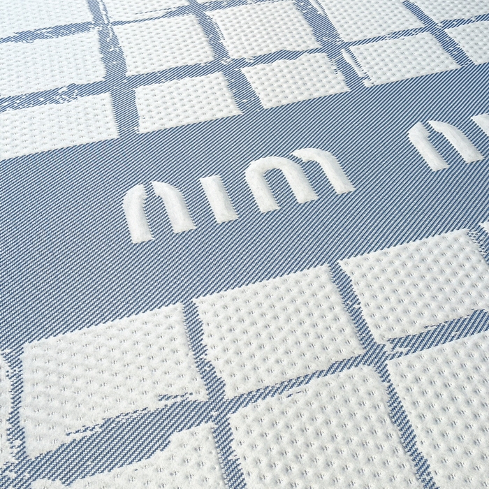 91家纺网 家纺一手货源 找家纺 LIFE.丽芙 2025春夏季新品A类针织提花冰凉豆豆凉感软席子平铺绑带款冰丝凉席三件套（450克）-风格二 几何字母-海蓝