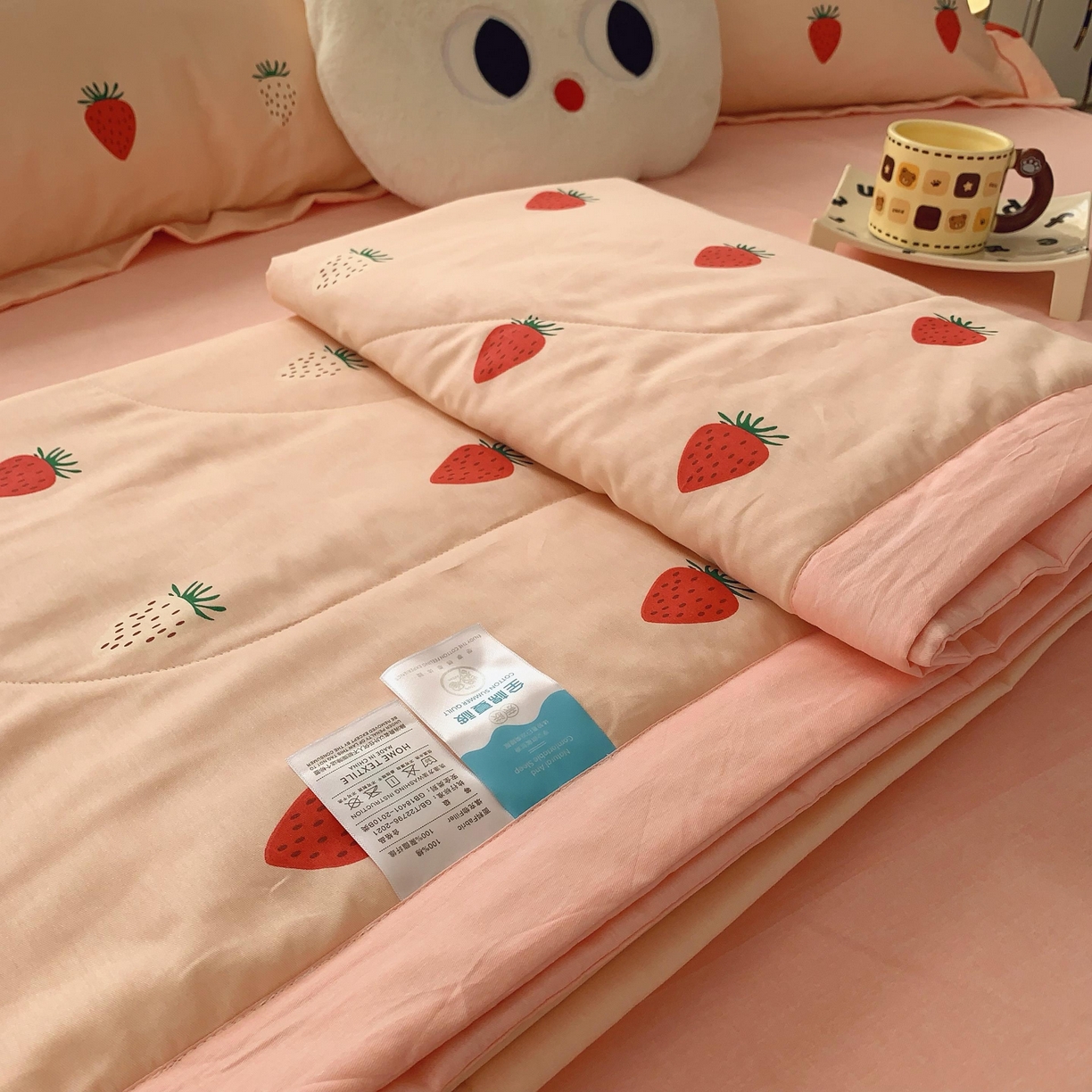 91家纺网 家纺一手货源 找家纺 莱豫家纺 2025春夏新款纯棉全棉夏被夏凉被四件套 草莓圣代