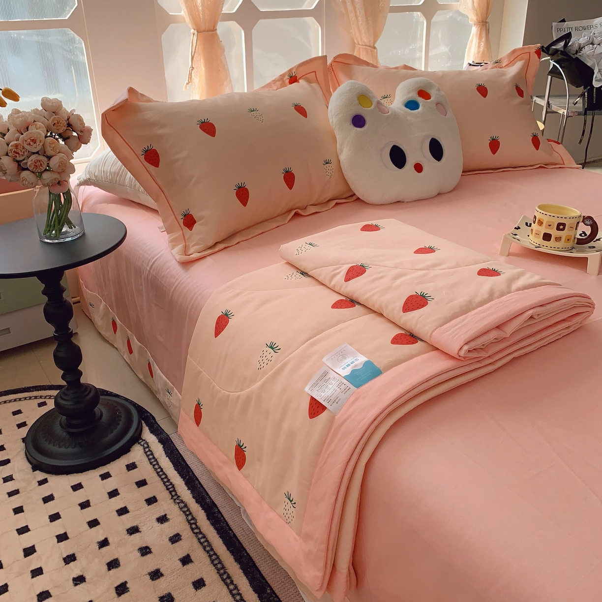 91家纺网 家纺一手货源 找家纺 莱豫家纺 2025春夏新款纯棉全棉夏被夏凉被四件套 草莓圣代