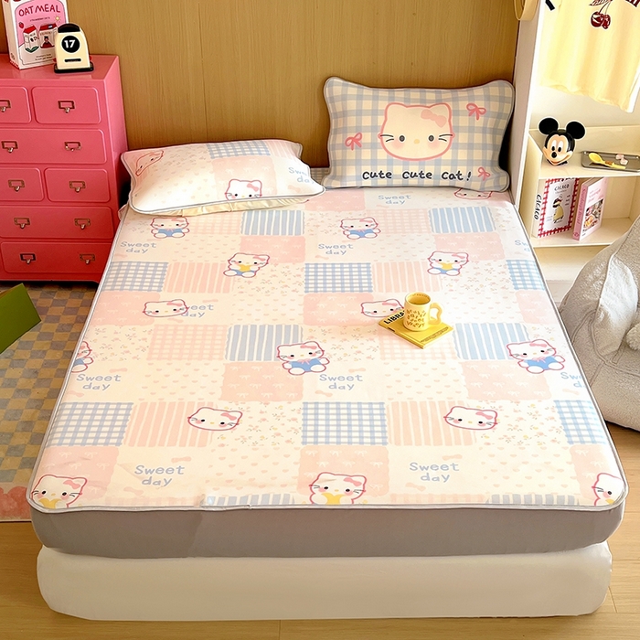 91家纺网 家纺一手货源 找家纺 葡萄家 2025年A类数码印花冰淇淋凉感冰丝凉席夏被夏凉被空调被 布丁猫